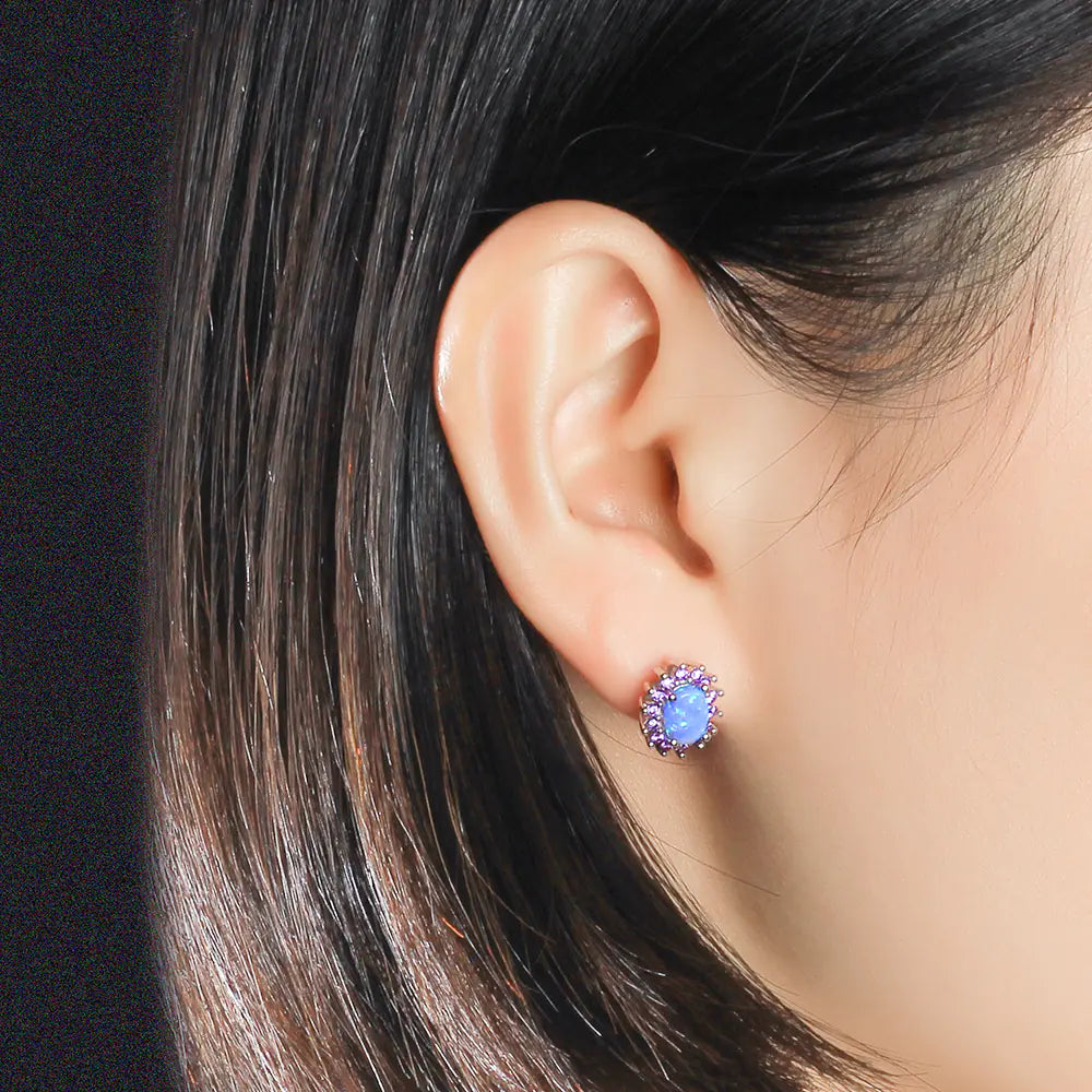S925 Silver Jewelry with Purple Zircon Stud Earrings - Hydration Tribe LLC