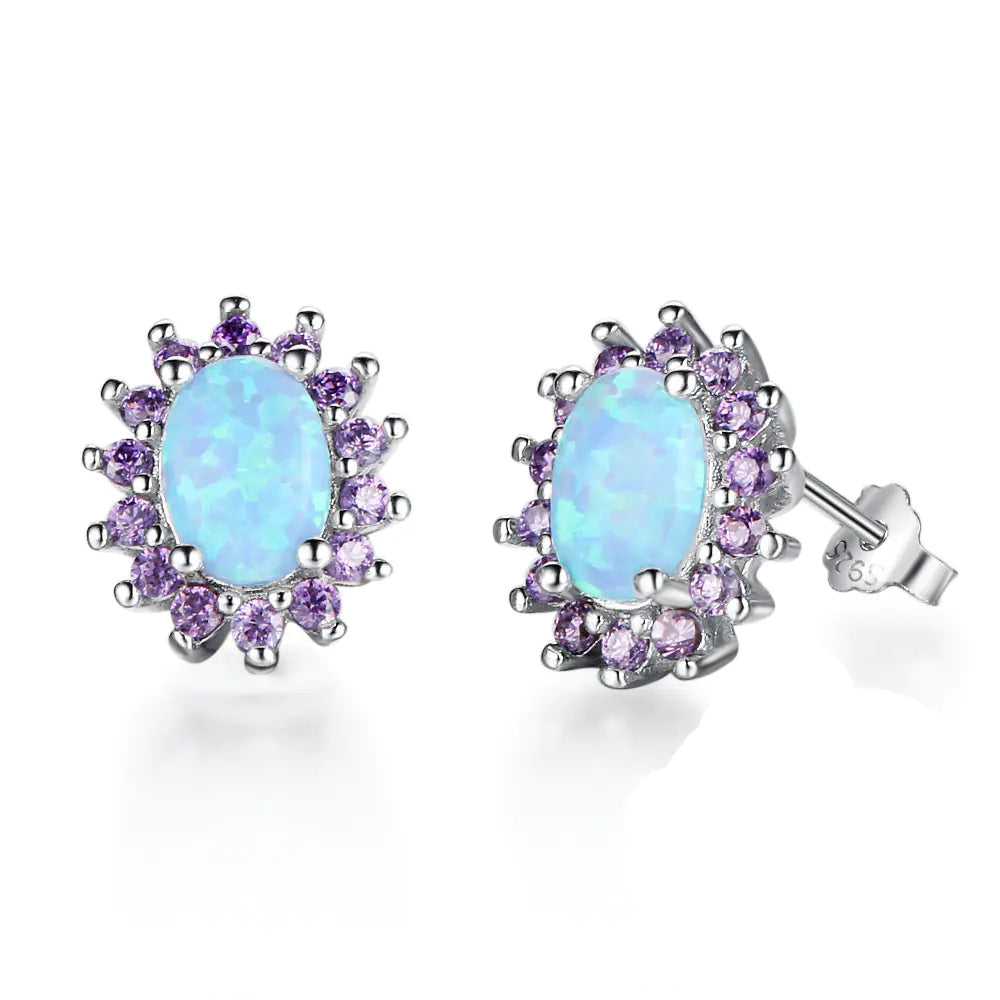 S925 Silver Jewelry with Purple Zircon Stud Earrings - Hydration Tribe LLC