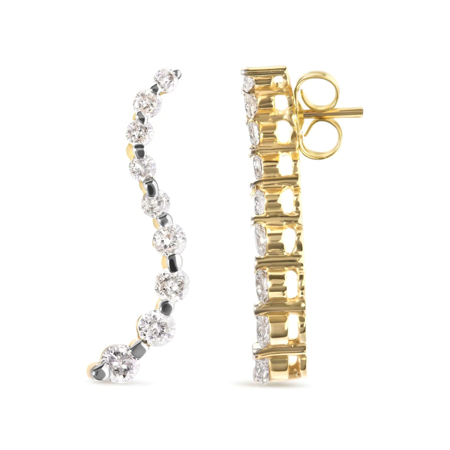 14K Yellow Gold 1.00 Cttw Round-Cut Diamond Graduated Journey Stud Earrings (I-J Color, I2-I3 Clarity) - Hydration Tribe LLC