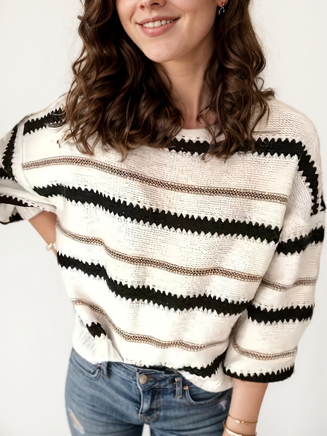 Women's Pullover, Striped Casual Long Sleeved Knitted Sweater