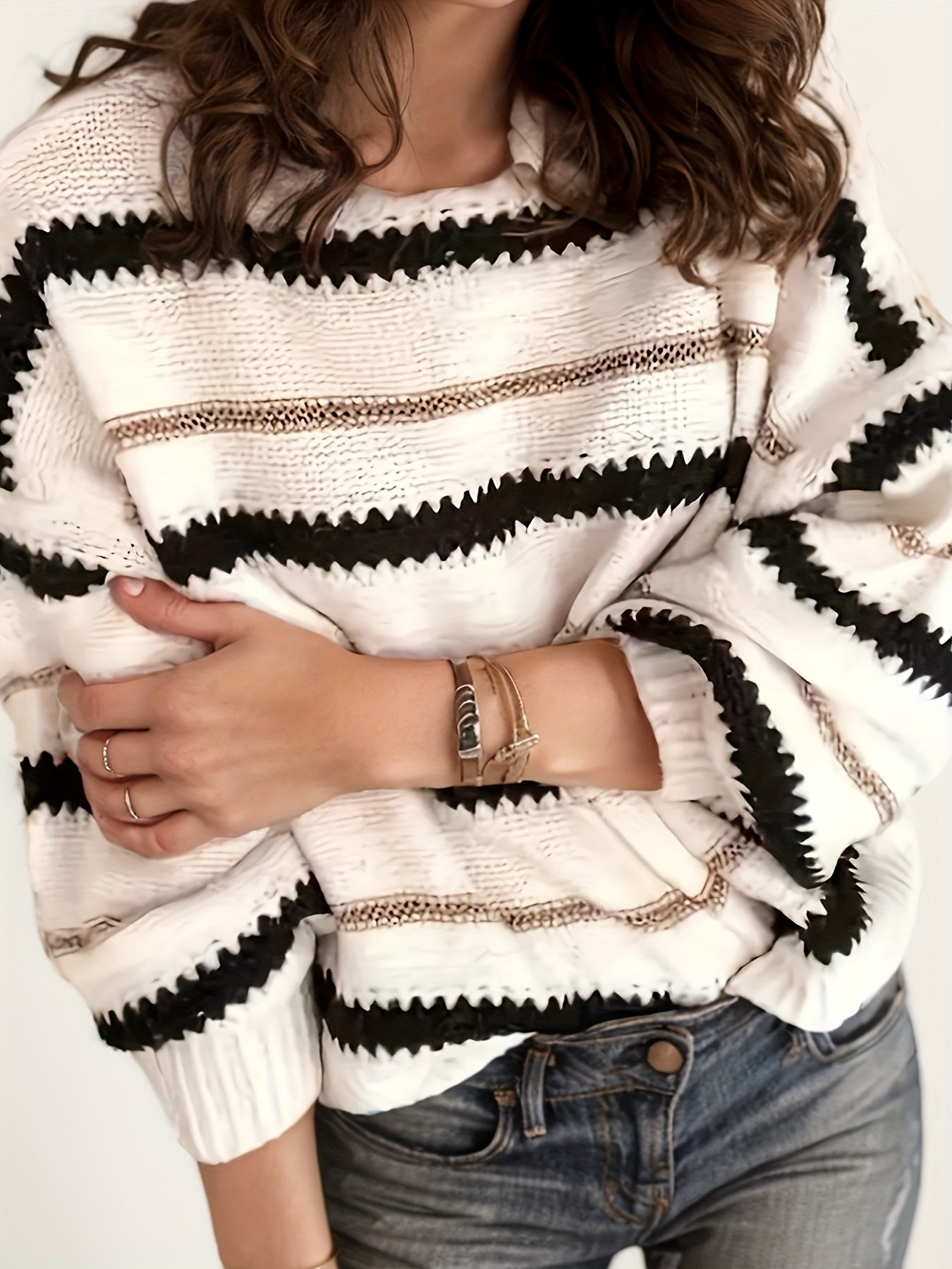 Women's Pullover, Striped Casual Long Sleeved Knitted Sweater