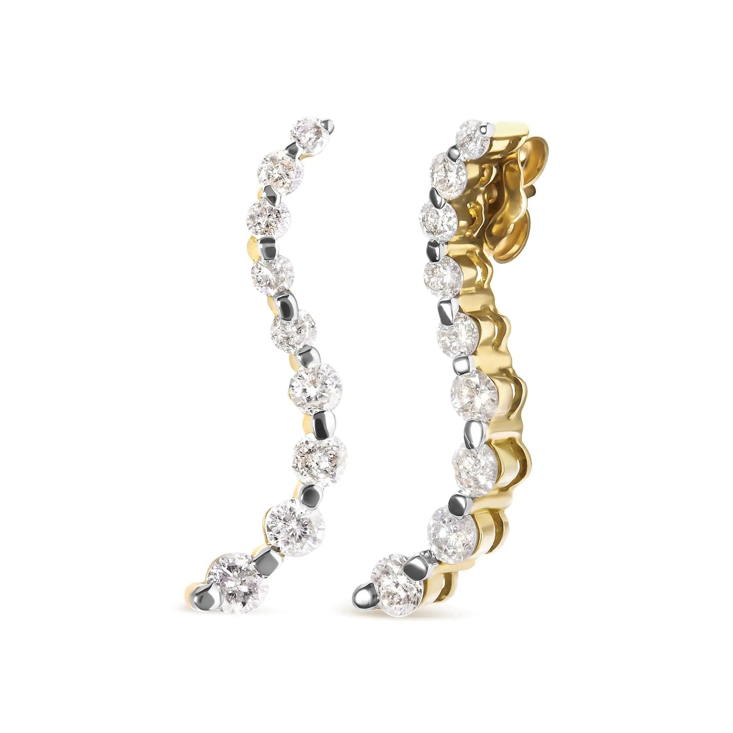 14K Yellow Gold 1.00 Cttw Round-Cut Diamond Graduated Journey Stud Earrings (I-J Color, I2-I3 Clarity) - Hydration Tribe LLC