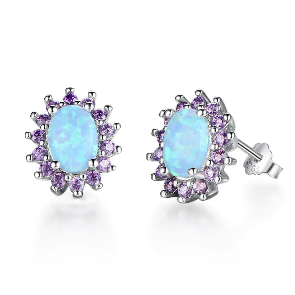 S925 Silver Jewelry with Purple Zircon Stud Earrings - Hydration Tribe LLC
