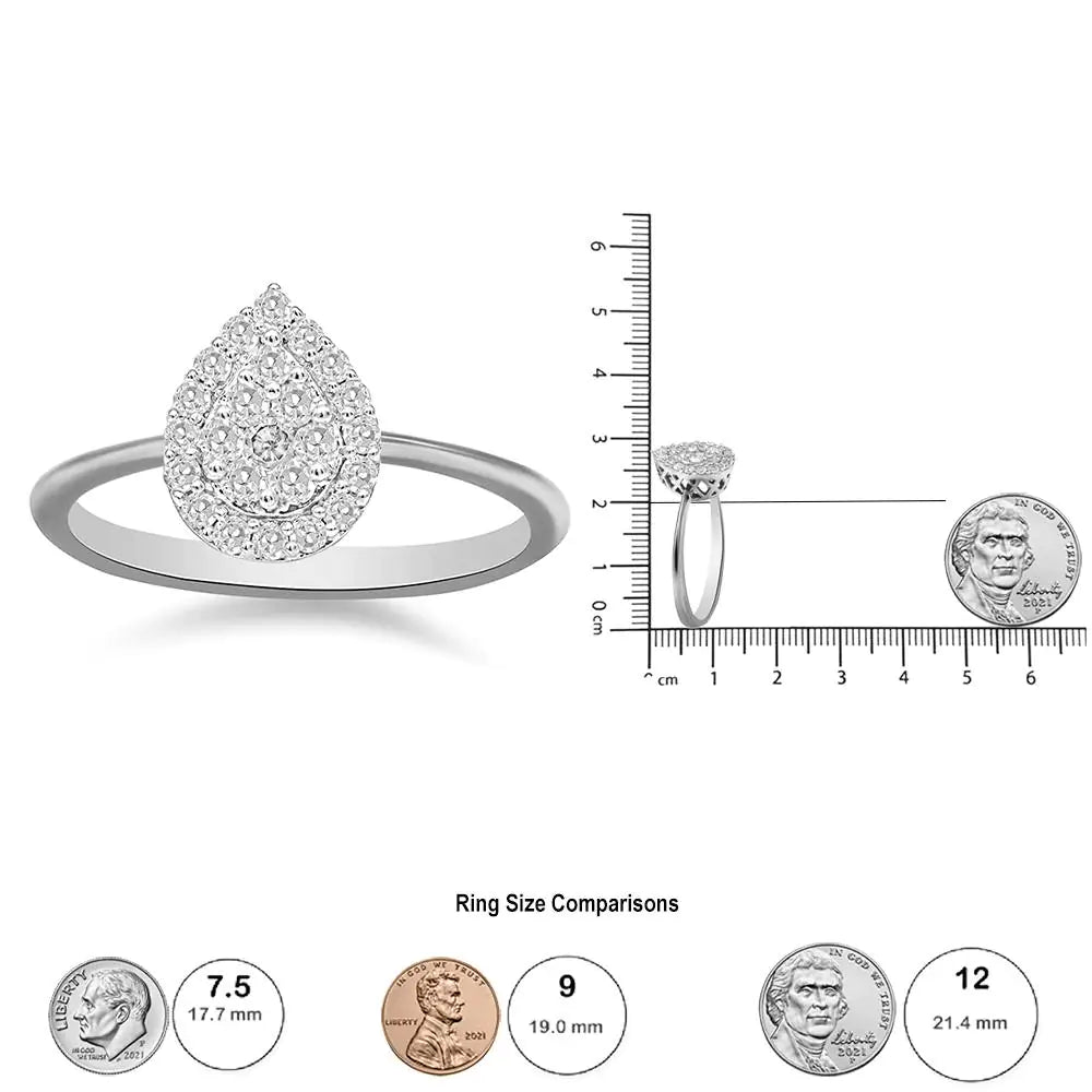 .925 Sterling Silver 3/8 Cttw Lab Grown Diamond Cluster and Halo Pear Promise Ring (G-H Color, VS2-SI1 Clarity) - Size 7 - Hydration Tribe LLC