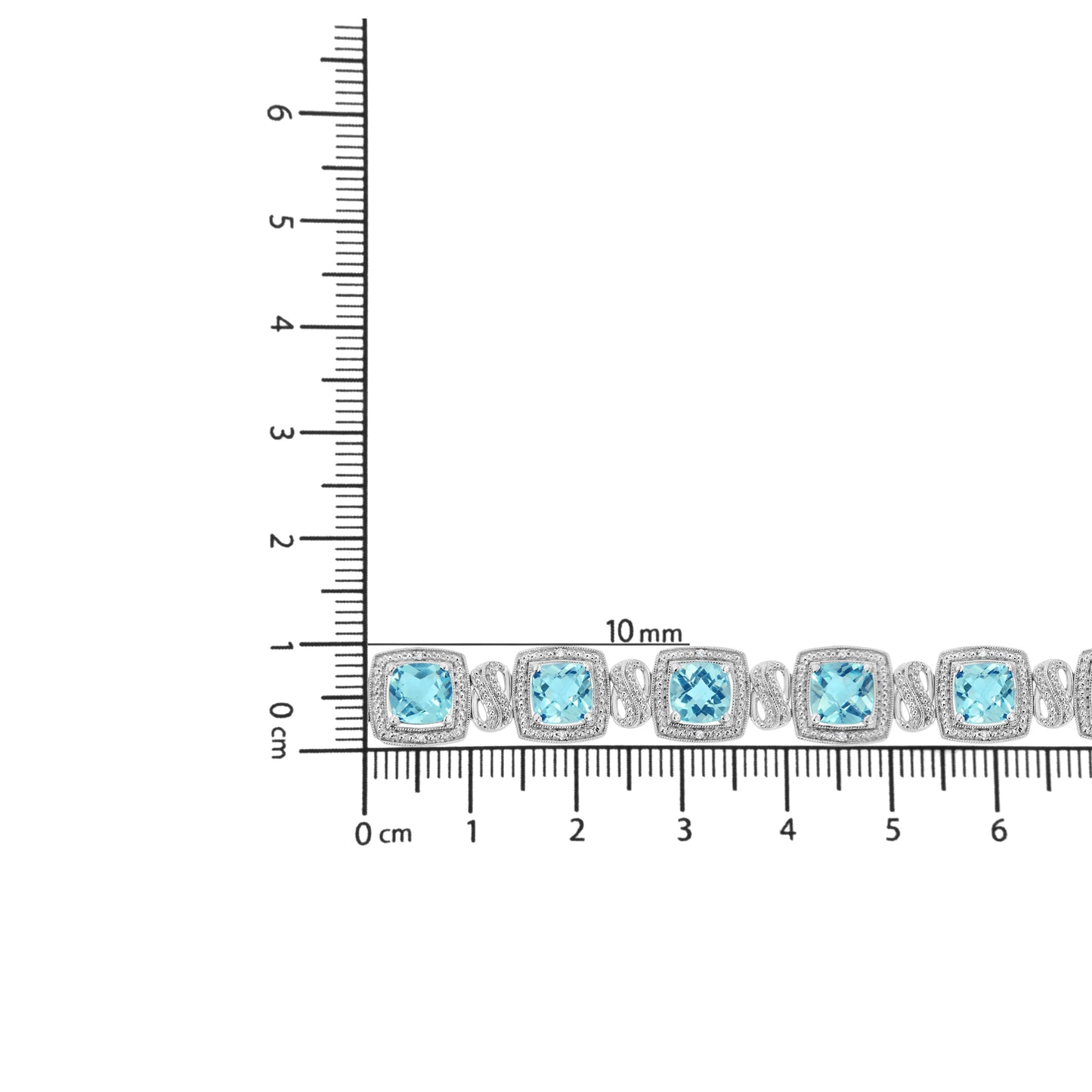 .925 Sterling Silver 7x7 mm Cushion Cut Blue Topaz and 1/10 Ctw Single Cut Diamond Square Shape Tennis Bracelet (I-J Color, I1-I2 Clarity) - 7" - Hydration Tribe LLC