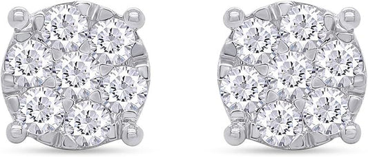 Cluster Stud Earrings In 14k Gold Over Sterling Silver