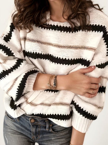 Women's Pullover, Striped Casual Long Sleeved Knitted Sweater