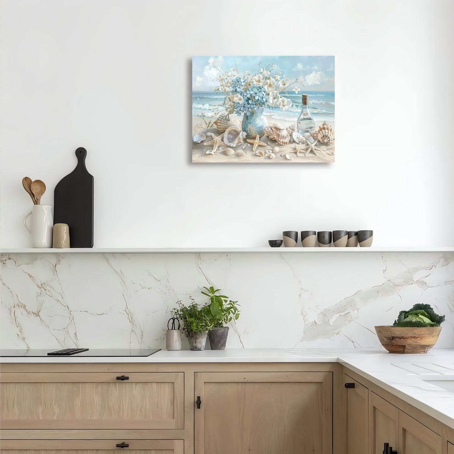 Blue Vase Floral Canvas Print, Shell And Ocean