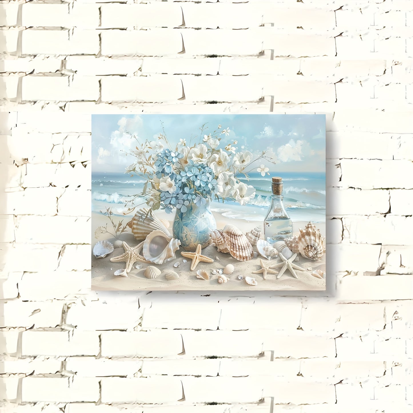 Blue Vase Floral Canvas Print, Shell And Ocean