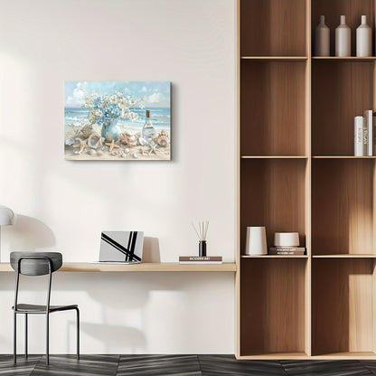 Blue Vase Floral Canvas Print, Shell And Ocean