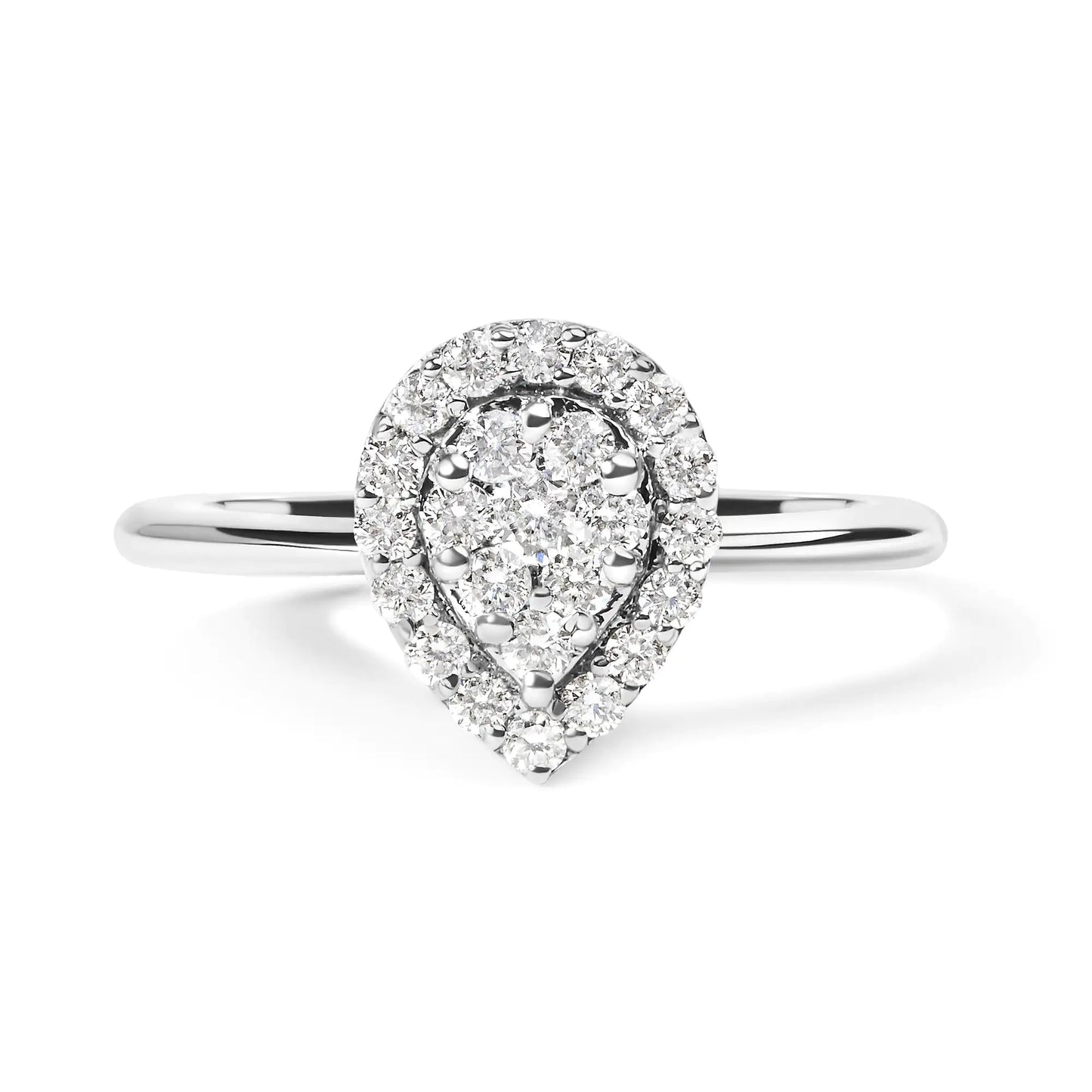 .925 Sterling Silver 3/8 Cttw Lab Grown Diamond Cluster and Halo Pear Promise Ring (G-H Color, VS2-SI1 Clarity) - Size 7 - Hydration Tribe LLC