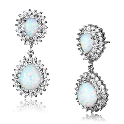 Rhodium 925 Sterling Silver Earrings with Semi-Precious Opal - Hydration Tribe LLC