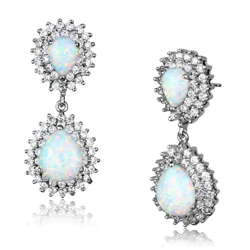 Rhodium 925 Sterling Silver Earrings with Semi-Precious Opal - Hydration Tribe LLC