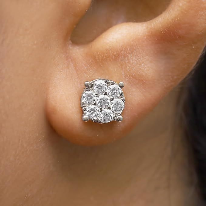 Cluster Stud Earrings In 14k Gold Over Sterling Silver