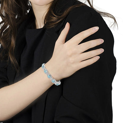 .925 Sterling Silver 7x7 mm Cushion Cut Blue Topaz and 1/10 Ctw Single Cut Diamond Square Shape Tennis Bracelet (I-J Color, I1-I2 Clarity) - 7" - Hydration Tribe LLC