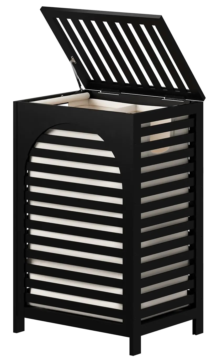 Black Laundry Hamper with Lid 22.5 Gallon (85L), Bamboo Wood - Hydration Tribe LLC