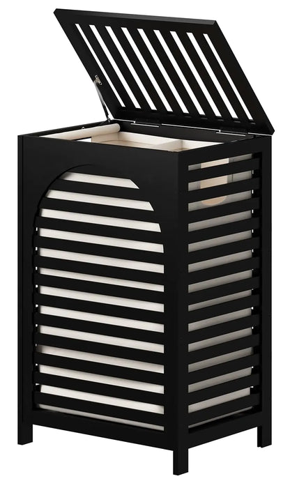 Black Laundry Hamper with Lid 22.5 Gallon (85L), Bamboo Wood - Hydration Tribe LLC