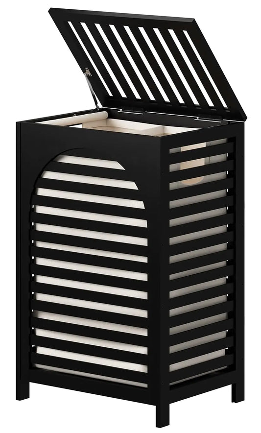 Black Laundry Hamper with Lid 22.5 Gallon (85L), Bamboo Wood - Hydration Tribe LLC